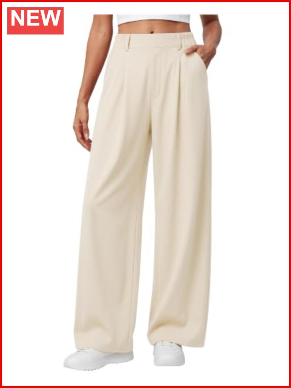 Womens Wide Leg Dress Pants Stretchy Pull On High Rise Work Trousers with